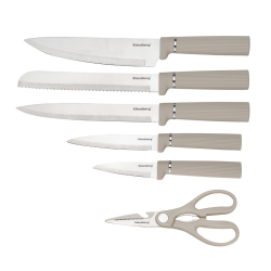 Σετ μαχαιριών Klausberg KB 7978, 8 τεμάχια, Ανοξείδωτο ατσάλι, Βάση, θήκη για χαρτί κουζίνας, Μπεζ