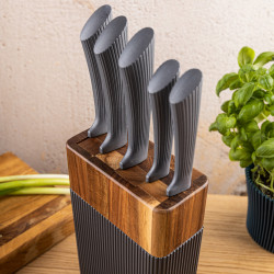 Klausberg KB 7979 Knife Set, 6 pieces, Stainless Steel, Stand, Graphite/Brown