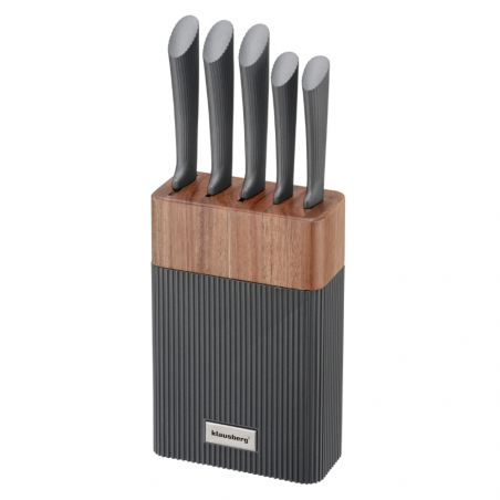 Klausberg KB 7979 Knife Set, 6 pieces, Stainless Steel, Stand, Graphite/Brown