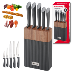 Klausberg KB 7979 Knife Set, 6 pieces, Stainless Steel, Stand, Graphite/Brown