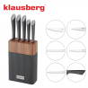 Комплект ножове Klausberg KB 7979, 6 части, Неръждаема стомана, Стойка, Графит/кафяв