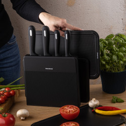 Klausberg KB 7980 Knife and Cutting Board Set, 8 pieces, Stainless Steel, Stand, Black/Stainless Steel