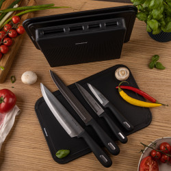 Klausberg KB 7980 Knife and Cutting Board Set, 8 pieces, Stainless Steel, Stand, Black/Stainless Steel