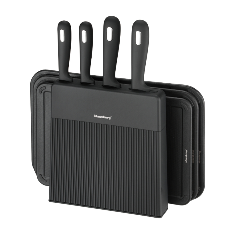 Klausberg KB 7980 Knife and Cutting Board Set, 8 pieces, Stainless Steel, Stand, Black/Stainless Steel