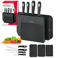 Klausberg KB 7980 Knife and Cutting Board Set, 8 pieces, Stainless Steel, Stand, Black/Stainless Steel