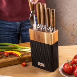 Klausberg KB 7981 Knife Set, 6 pieces, Stainless Steel, Stand, Brown/Graphite