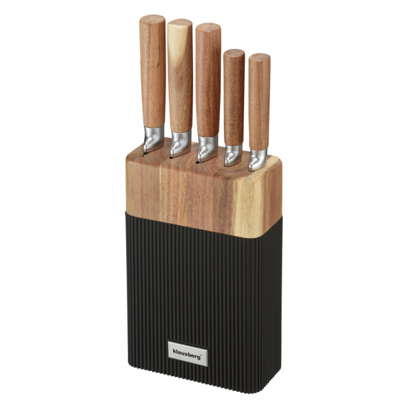 Klausberg KB 7981 Knife Set, 6 pieces, Stainless Steel, Stand, Brown/Graphite