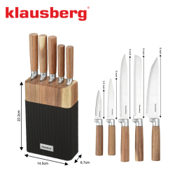 Klausberg KB 7981 Knife Set, 6 pieces, Stainless Steel, Stand, Brown/Graphite