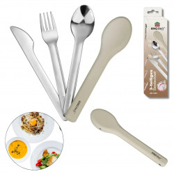 Kinghoff KH 1954 3-Piece Cutlery Set, Silicone Storage Case, Stainless Steel, Silver