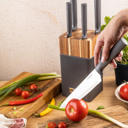 Klausberg KB 7982 Knife Set, 6 pieces, Stainless Steel, Acacia Wood Stand, Graphite/Brown