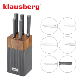 Klausberg KB 7982 Knife Set, 6 pieces, Stainless Steel, Acacia Wood Stand, Graphite/Brown