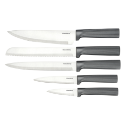 Klausberg KB 7982 Knife Set, 6 pieces, Stainless Steel, Acacia Wood Stand, Graphite/Brown