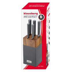 Klausberg KB 7982 Knife Set, 6 pieces, Stainless Steel, Acacia Wood Stand, Graphite/Brown