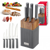 Klausberg KB 7982 Knife Set, 6 pieces, Stainless Steel, Acacia Wood Stand, Graphite/Brown