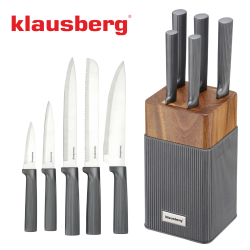 Klausberg KB 7982 Knife Set, 6 pieces, Stainless Steel, Acacia Wood Stand, Graphite/Brown