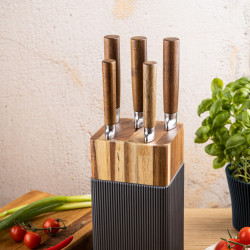 Klausberg KB 7983 Knife Set, 6 pieces, Stainless Steel, Acacia Wood Stand, Brown/Graphite