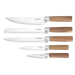 Klausberg KB 7983 Knife Set, 6 pieces, Stainless Steel, Acacia Wood Stand, Brown/Graphite