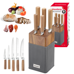 Set cuțite Klausberg KB 7983, 6 piese, Oțel inoxidabil, Mâner lemn de salcâm, Maro/grafit