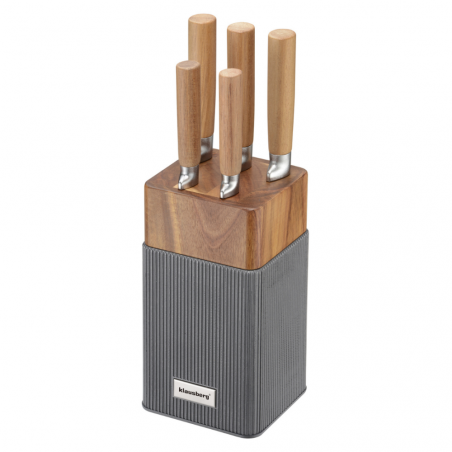 Klausberg KB 7983 Knife Set, 6 pieces, Stainless Steel, Acacia Wood Stand, Brown/Graphite