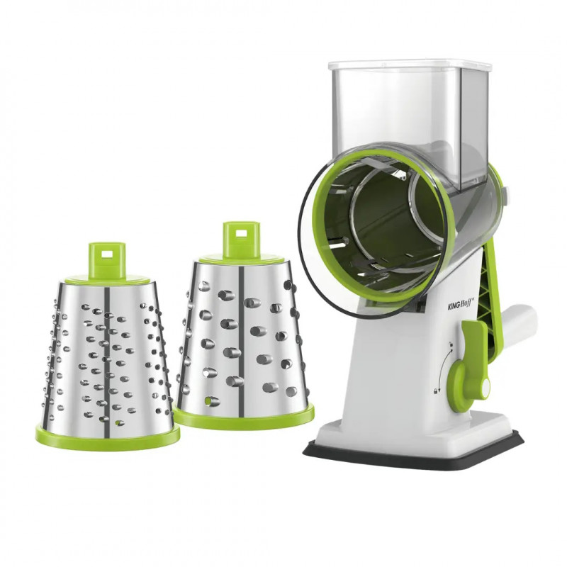 Kinghoff KH 1960 Hand Grater with 3 Interchangeable Blades, Stainless Steel, White/Green