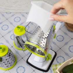 Kinghoff KH 1960 Hand Grater with 3 Interchangeable Blades, Stainless Steel, White/Green