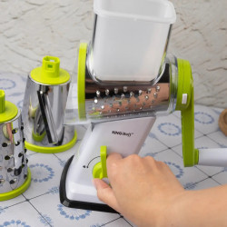 Kinghoff KH 1960 Hand Grater with 3 Interchangeable Blades, Stainless Steel, White/Green