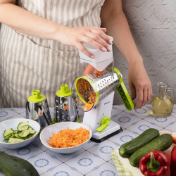 Kinghoff KH 1960 Hand Grater with 3 Interchangeable Blades, Stainless Steel, White/Green