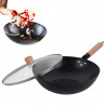 Kinghoff KH 1984 wok, 30 cm, Capac din sticlă cu gaură pentru abur, Finisaj marmură, Inducție, Negru
