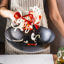 Уок тиган с капак Kinghoff KH 1984, 30 см, Мраморно покритие, Индукция, Черен