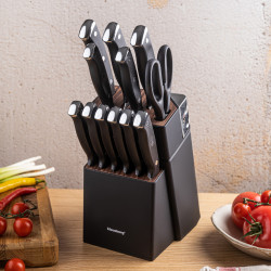 Set cuțite Klausberg KB 7985, 13 piese, Oțel inoxidabil, Mâner + ascuțitor, Negru