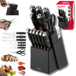 Σετ μαχαιριών Klausberg KB 7985, 13 τεμάχια, Ανοξείδωτο ατσάλι, Λαβή + ακονιστήρι, Μαύρο