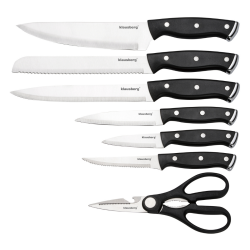 Комплект ножове Klausberg KB 7985, 13 части, Неръждаема стомана, Стойка+точило, Черен