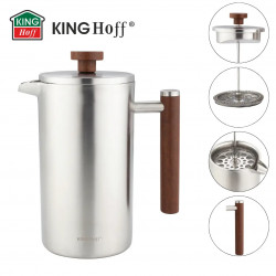Kinghoff KH 1995, 1 l, Rozsdamentes acél, dupla falú, Inox, francia kávé/tea presszó