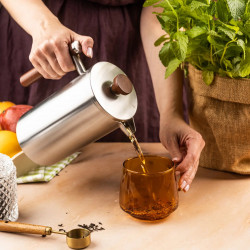 Presă franceză pentru cafea / ceai Kinghoff KH 1995, 1 l, Oțel inoxidabil, Pereți dubli, Inox