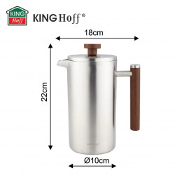 Presă franceză pentru cafea / ceai Kinghoff KH 1995, 1 l, Oțel inoxidabil, Pereți dubli, Inox