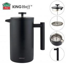 Kinghoff KH 1996 francia kávé/tea presszó, 1 l, Rozsdamentes acél, dupla falú, Fekete