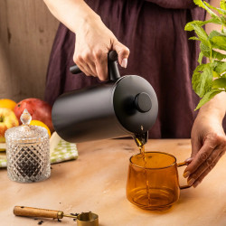 Presă franceză pentru cafea/ceai Kinghoff KH 1996, 1 l, Oțel inoxidabil, Pereți dubli, Negru