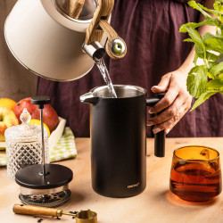 Kinghoff KH 1996 francia kávé/tea presszó, 1 l, Rozsdamentes acél, dupla falú, Fekete