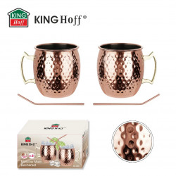 Σετ ποτηριών για Moscow Mule Kinghoff KH 2000, 2 τεμάχια, 500ml, 2 καλαμάκια, Ανοξείδωτο, Χαλκός