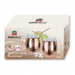 Σετ ποτηριών για Moscow Mule Kinghoff KH 2000, 2 τεμάχια, 500ml, 2 καλαμάκια, Ανοξείδωτο, Χαλκός