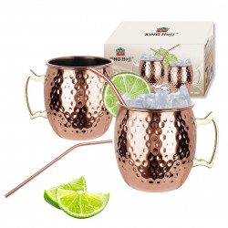 Kinghoff KH 2000 Moscow Mule Glass Set, 2 pieces, 500 ml, 2 straws, Stainless steel, Copper color