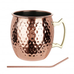 Kinghoff KH 2000 Moscow Mule Glass Set, 2 pieces, 500 ml, 2 straws, Stainless steel, Copper color