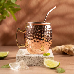 Set de pahare pentru Moscow Mule Kinghoff KH 2000, 2 buc, 500ml, 2 paie, oțel inoxidabil, cupru