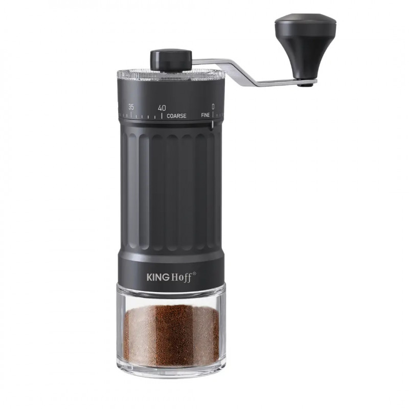 Kinghoff KH 2002 Manual Coffee Grinder, 30 g, Ceramic Grinding Mechanism, Stepless Grind Setting Adjustment, Black