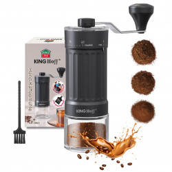 Ръчна кафемелачка Kinghoff KH 2002, 30 г, Керамичен механизъм, Безстепенно регулиране на фиността на смилане, Черен