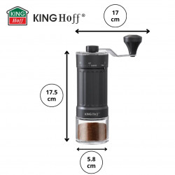 Kinghoff KH 2002 Manual Coffee Grinder, 30 g, Ceramic Grinding Mechanism, Stepless Grind Setting Adjustment, Black