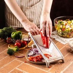 Kinghoff KH 2006 Vegetable Grater, Adjustable Thickness, V-shaped Blades, 5 mm Julienne, Beige/Gray