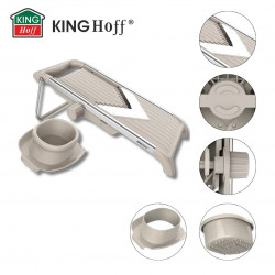 Kinghoff KH 2006 Vegetable Grater, Adjustable Thickness, V-shaped Blades, 5 mm Julienne, Beige/Gray