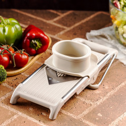 Kinghoff KH 2006 Vegetable Grater, Adjustable Thickness, V-shaped Blades, 5 mm Julienne, Beige/Gray