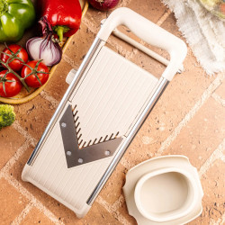 Kinghoff KH 2006 Vegetable Grater, Adjustable Thickness, V-shaped Blades, 5 mm Julienne, Beige/Gray